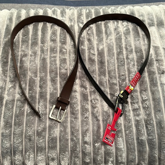 TWO BELTS-NEW REVERSIBLE DICKIES BELT BLACK/BROWN, OLD NAVY BROWN, SIZE: MEDIUM - Picture 1 of 6